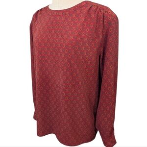 Vintage 80s silky poly bokharo print career secretary blouse. Size 14.